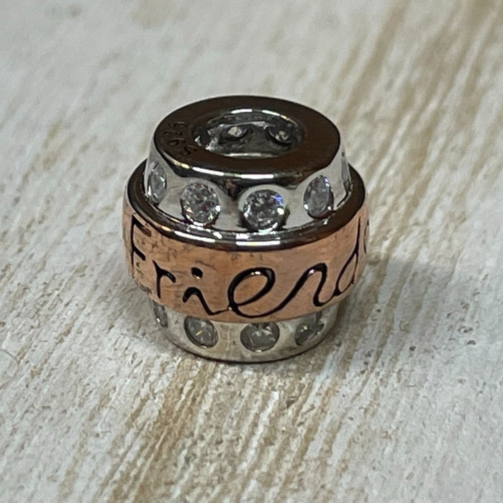 "FRIEND" CHARM MIXED METALS , W/CRYSTAL RHINESTONES, SNAKE CHAIN BRACELET. NEW